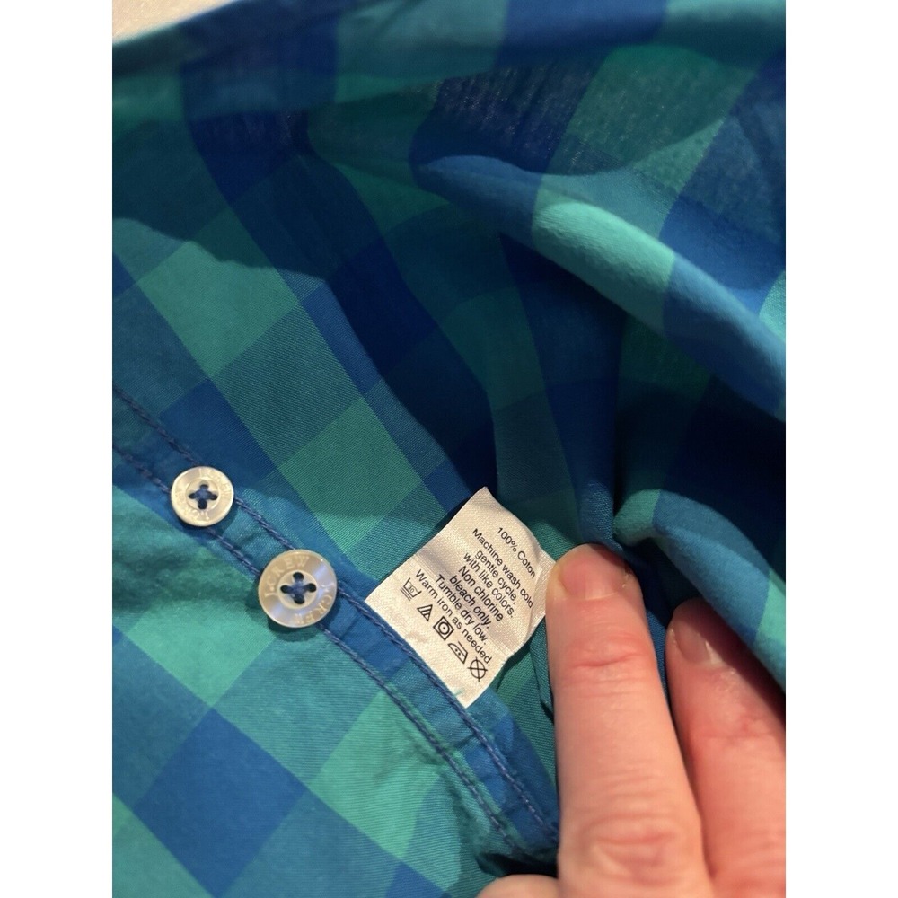 J.Crew vintage 100% cotton large slim fit button down blue and green check - Picture 3 of 8